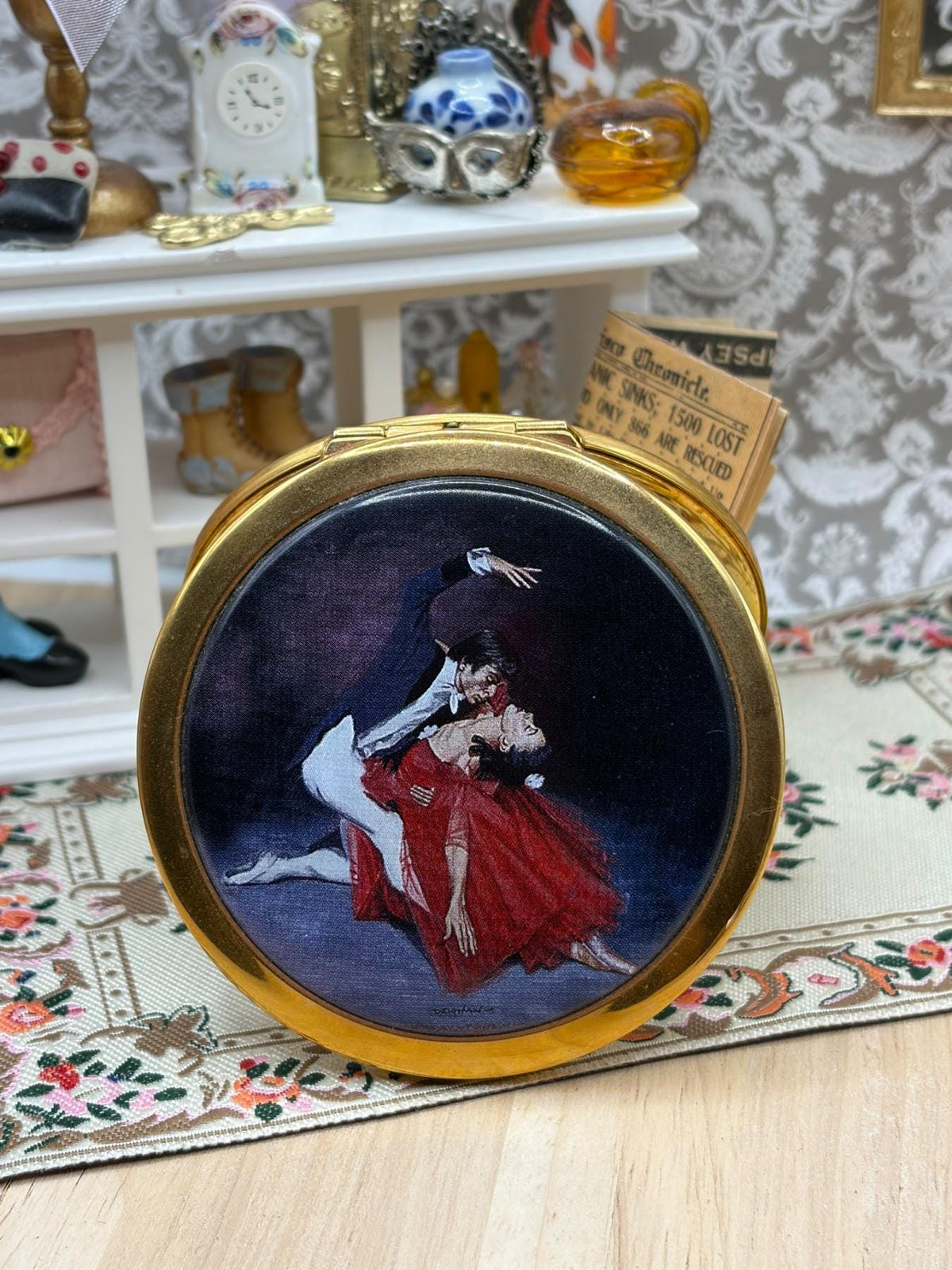 Vintage Stratton Giselle Ballerina Powder Compact with Puff & Sifter, 1970s