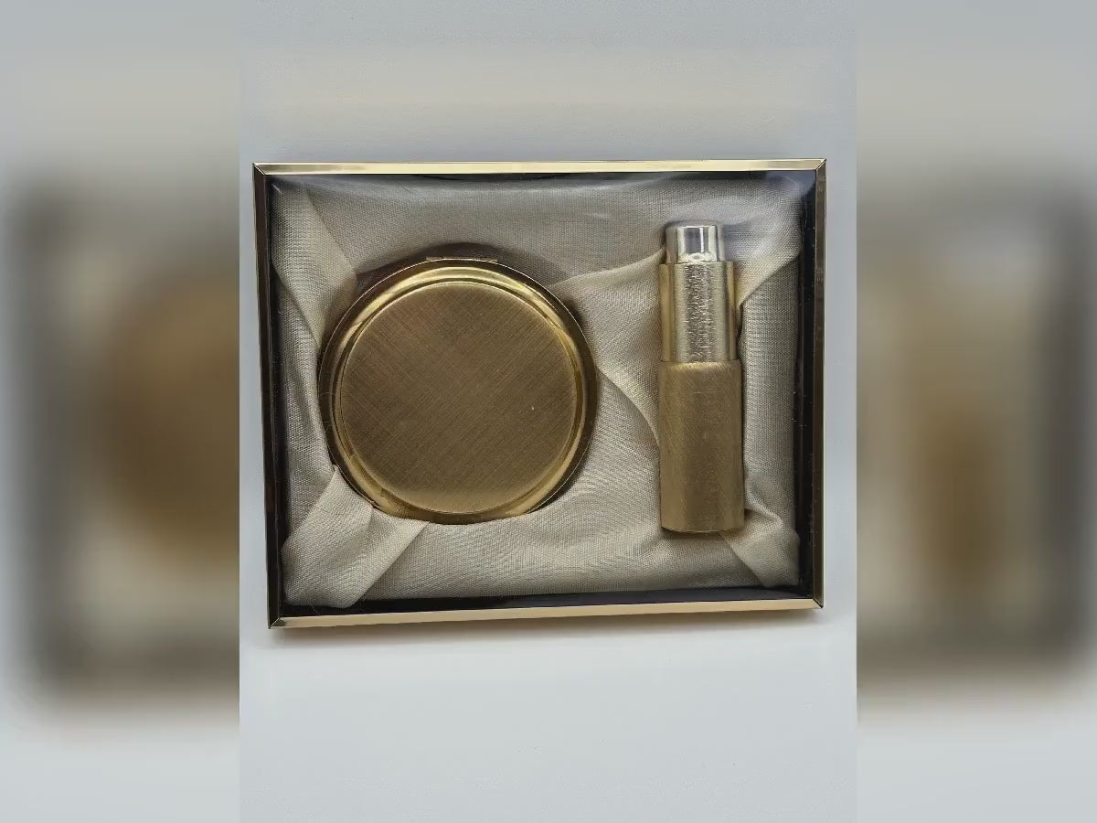 Mascot Gold Tone Powder Compact & Perfume Atomiser Set - Made in England - Vintage Vanity Gift