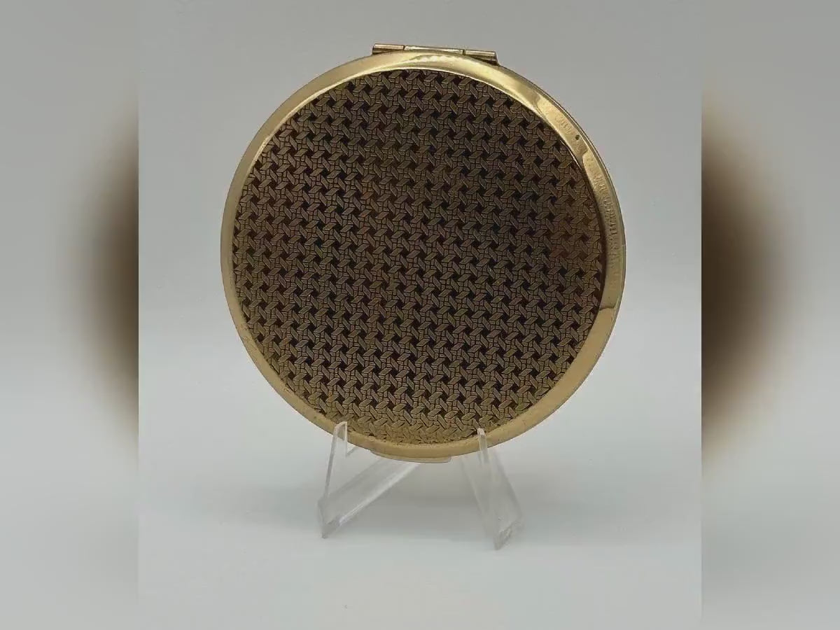 Vintage Stratton Gold Tone Powder Compact: Geometric Lid, Made in England