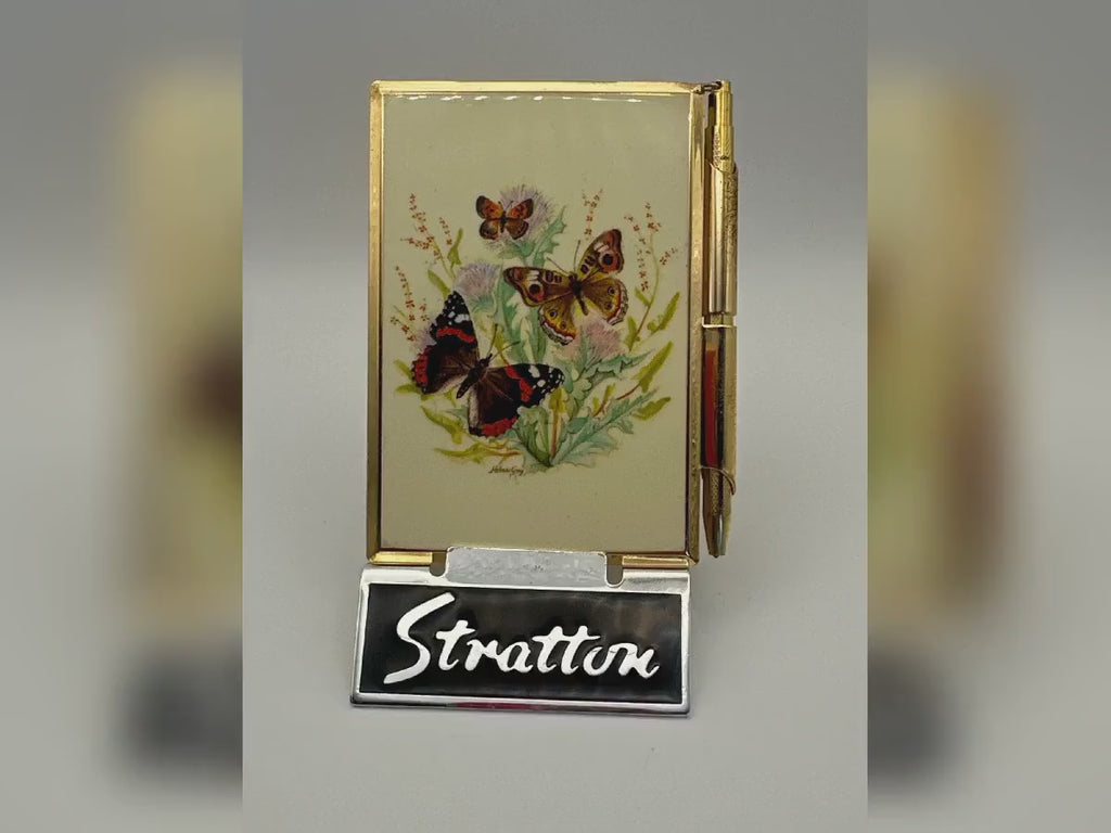 Vintage Stratton Handbag Notebook – Butterfly & Floral Design with Original Pen