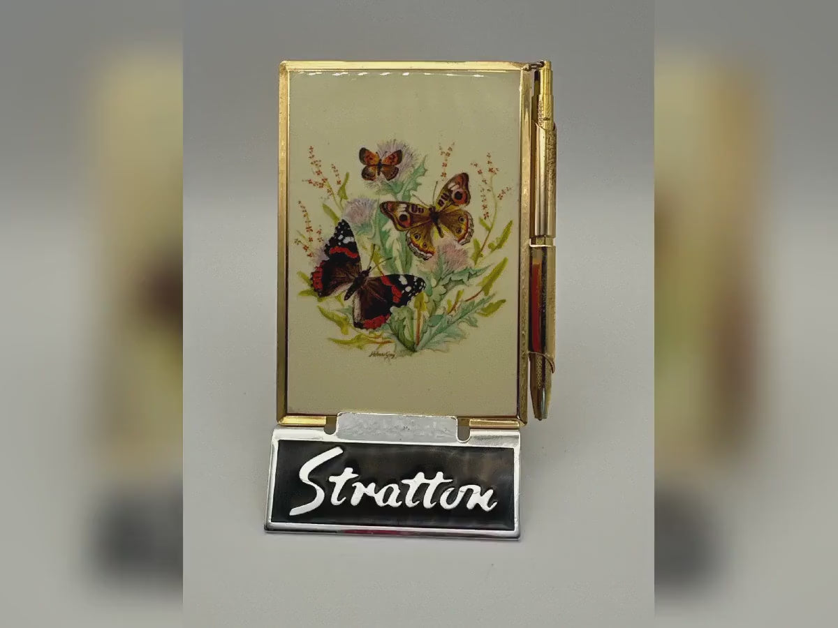 Vintage Stratton Handbag Notebook – Butterfly & Floral Design with Original Pen