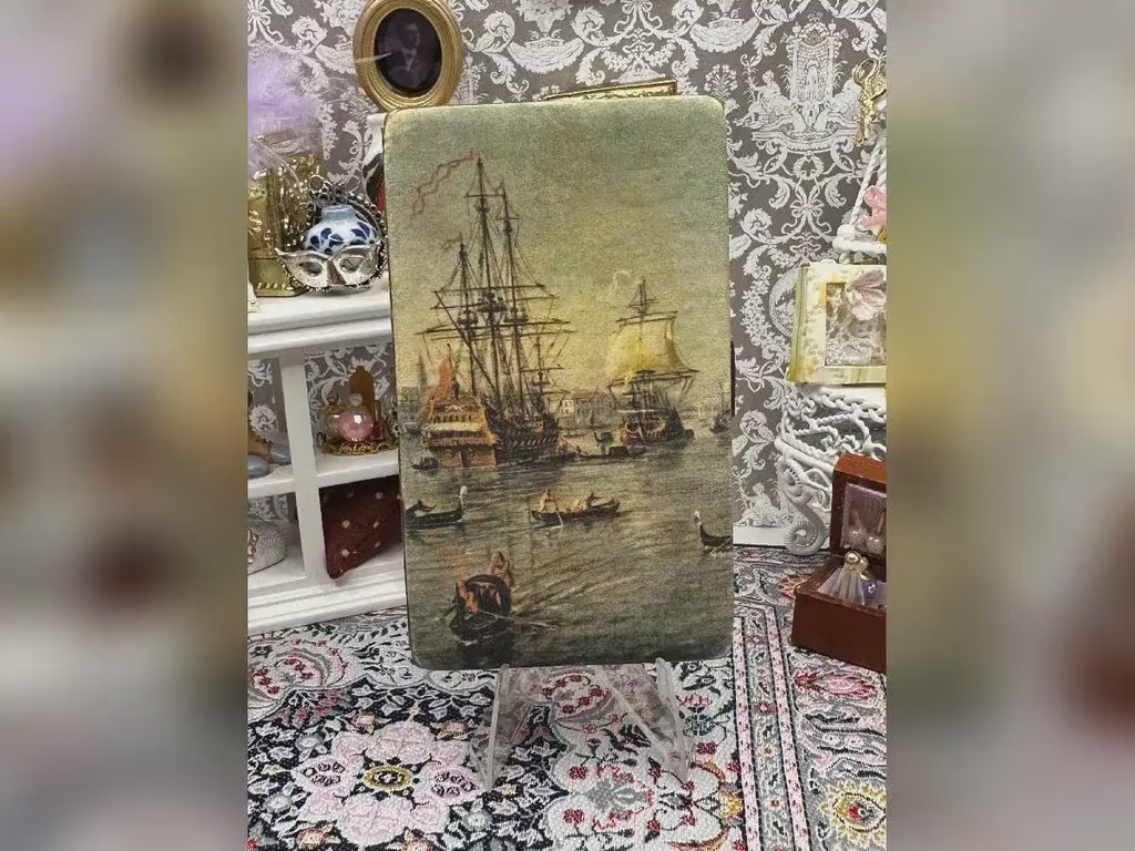 Vintage Fabric Cigarette Case – 1950s Maritime Harbour Scene