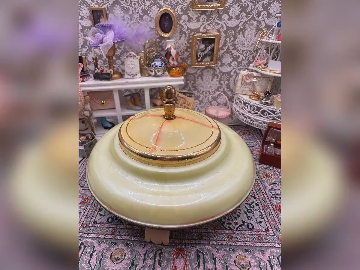 Vintage Yellow Bakelite Musical Powder Pot Bowl – 1950s Vanity Decor