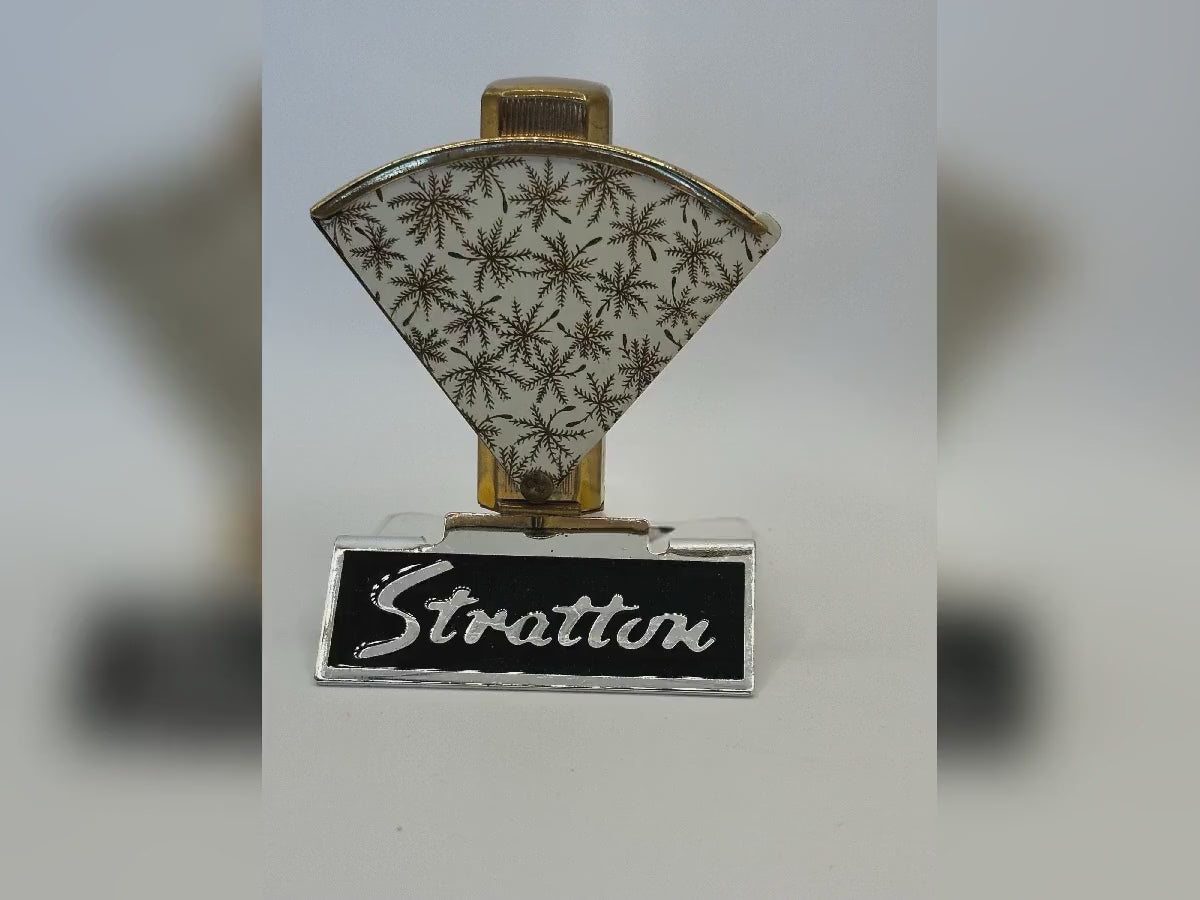 Vintage Stratton Fan-Shaped Lip View – Gold Starburst Enamel, Lipstick Holder & Mirror