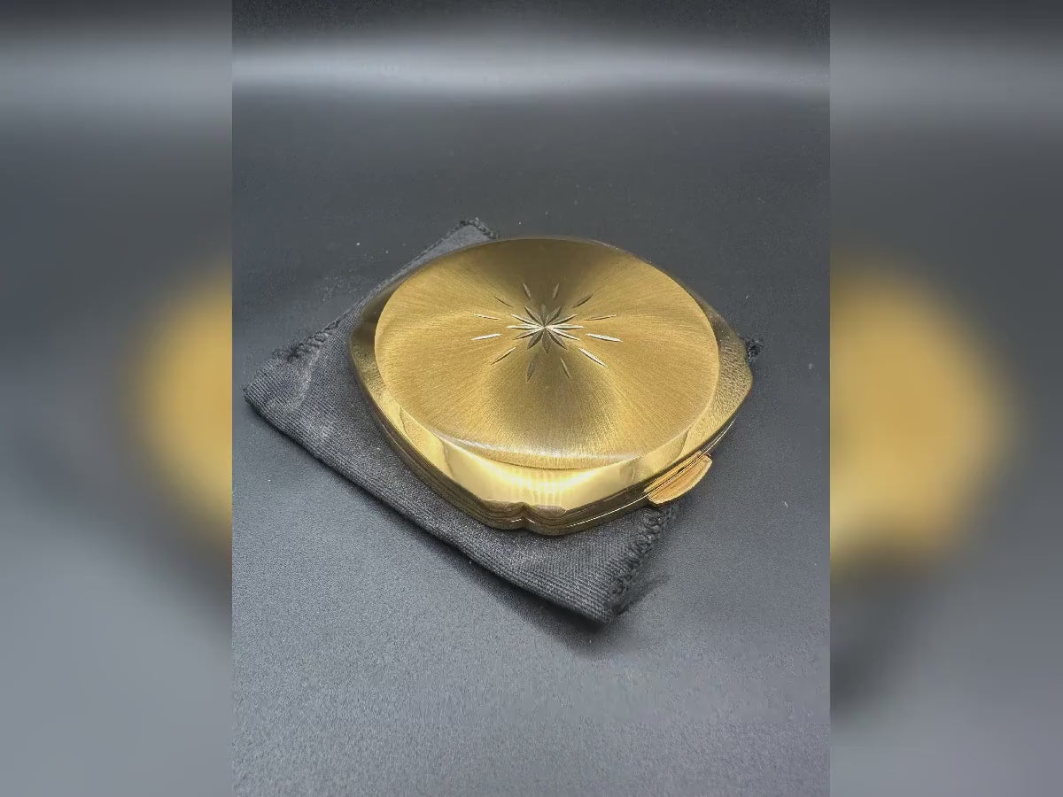 Vintage Kigu Powder Compact: Gold Guilloché Starburst, Original Pouch