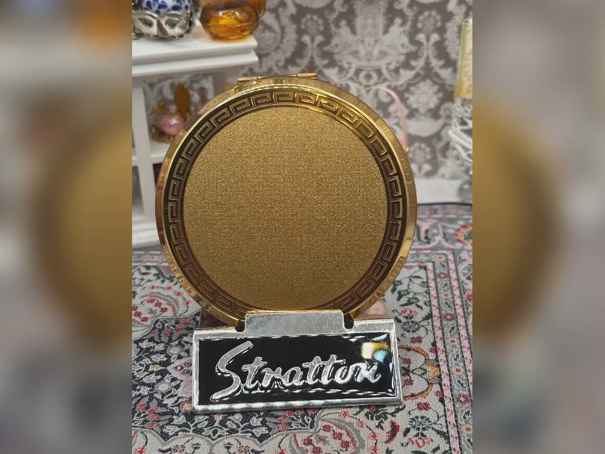 Vintage Stratton Powder Compact, Gold Tone Greek Key Design, Mid Century Vanity Mirror