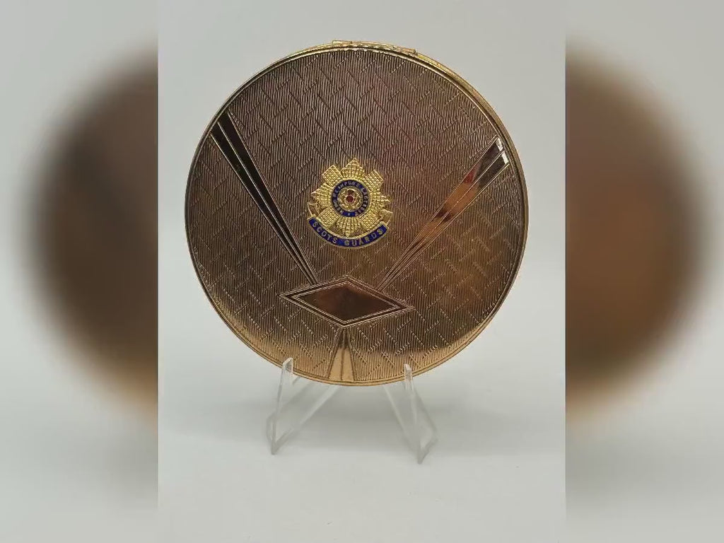 Vintage Scots Guards Powder Compact – Made in England – Art Deco Gold-Tone