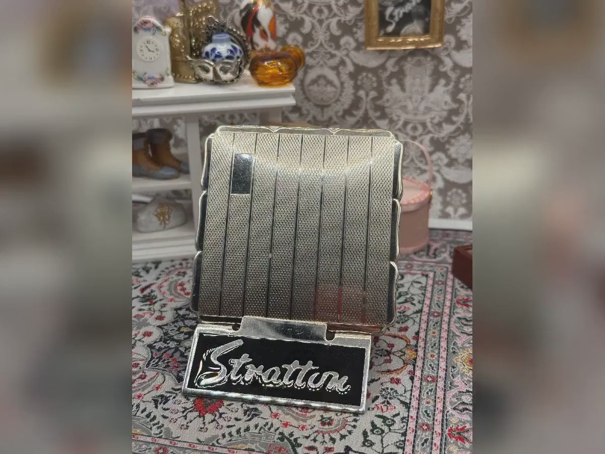 Vintage Stratton Powder Compact, Silver Tone Engine Turned, Made in England