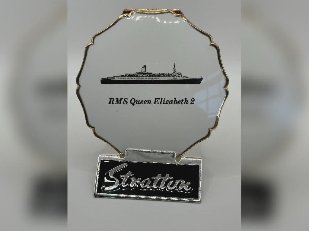 Vintage Stratton QE2 Powder Compact - Gold-Tone Enamel, Boxed, c.1970s