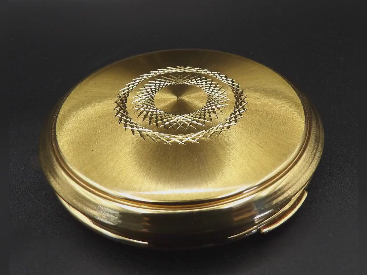 Vintage Kigu Convertible Powder Compact: Gold Guilloché Sunburst Design