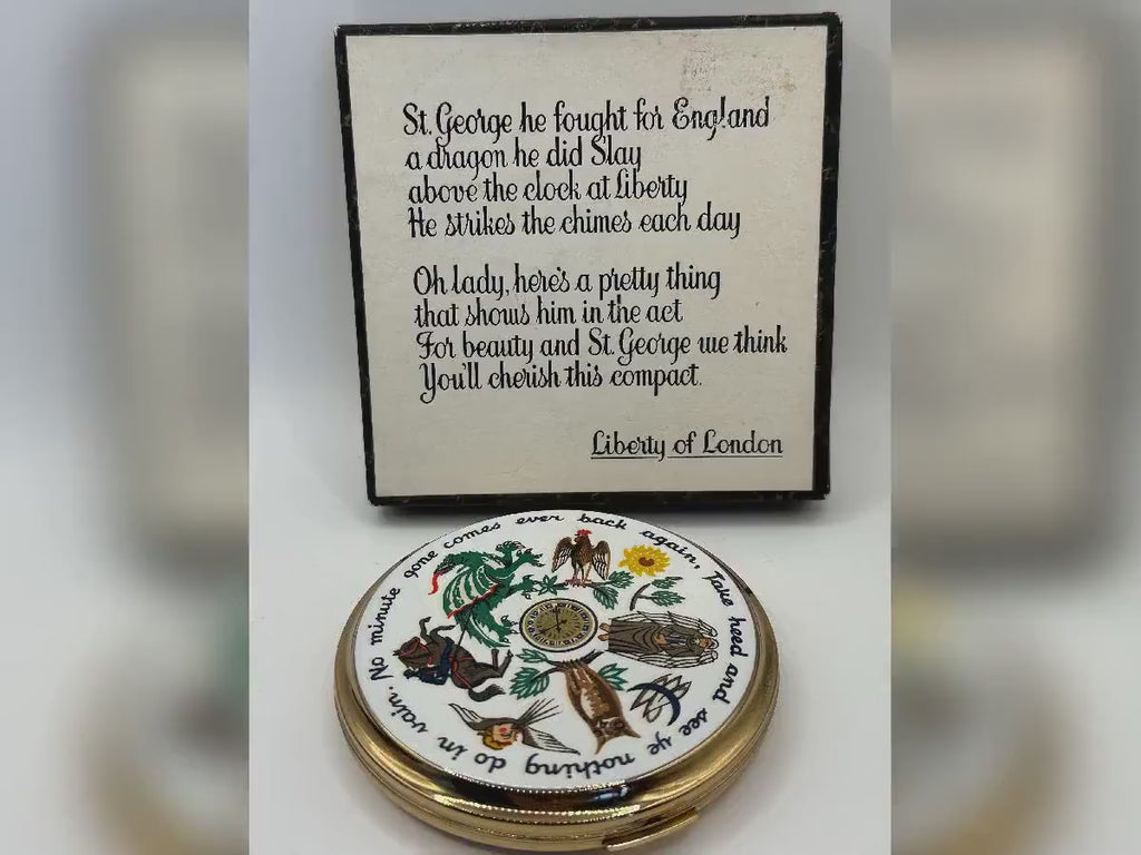 Vintage Liberty of London Stratton Powder Compact: St George Clock, Original Box
