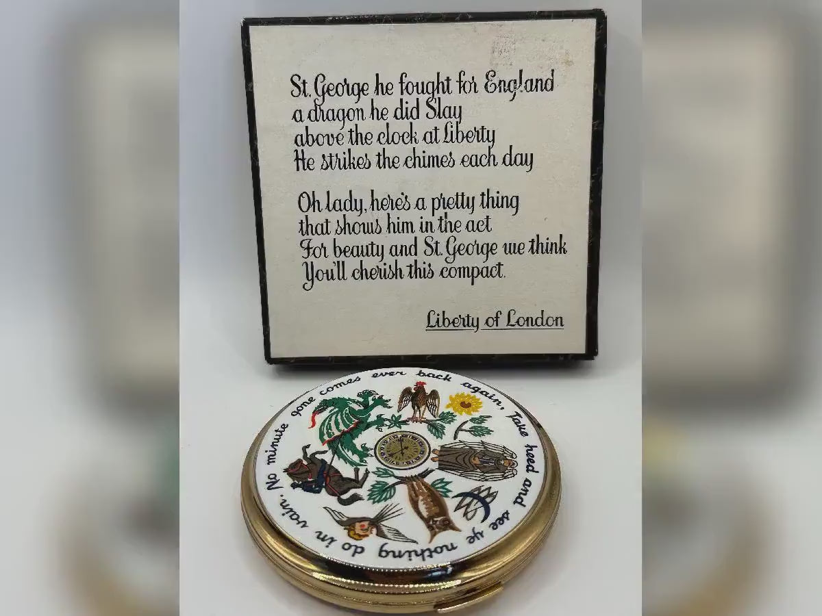 Vintage Liberty of London Stratton Powder Compact: St George Clock, Original Box