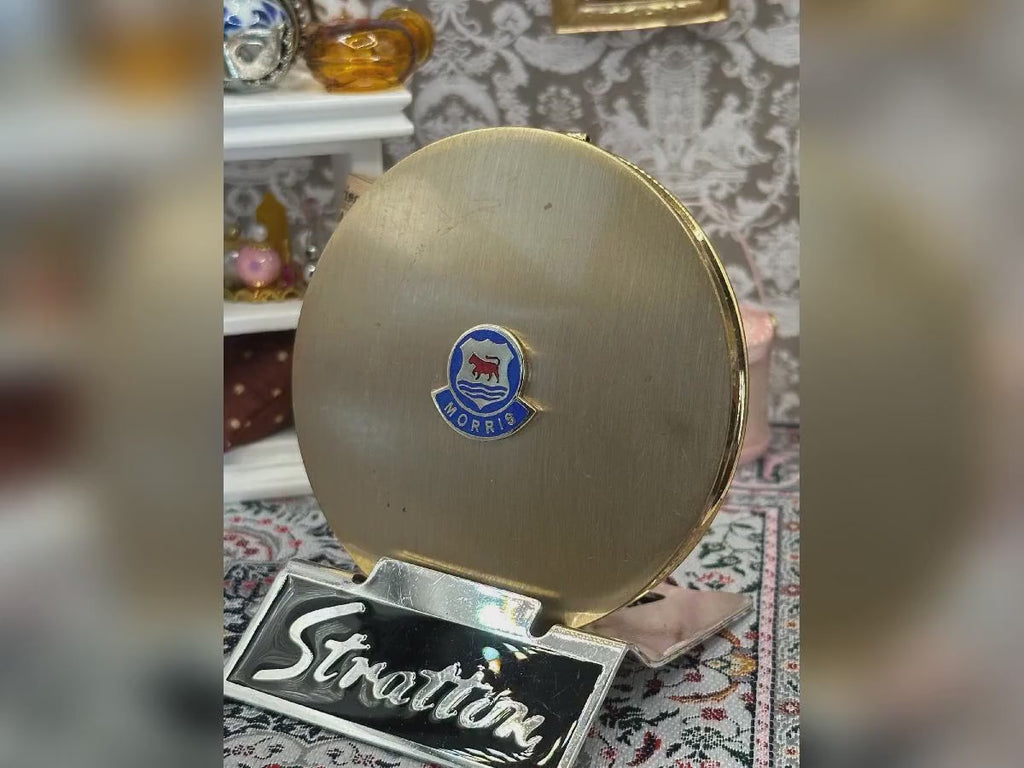 Vintage Stratton Powder Compact – 7.5cm Morris Car Badge, Gold-Tone, 1960s