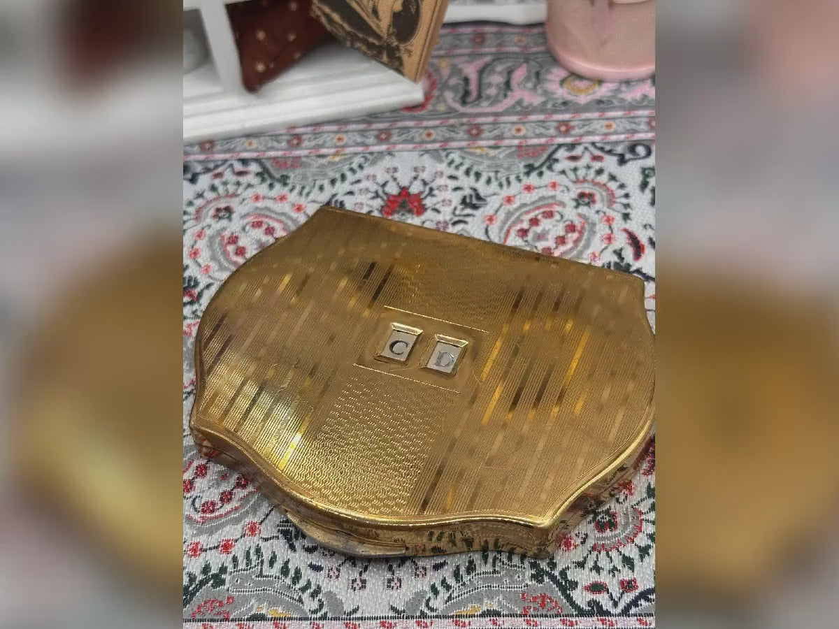 Stratton Regency Powder Compact | Art Deco Gold Tone Vanity, Custom Initials