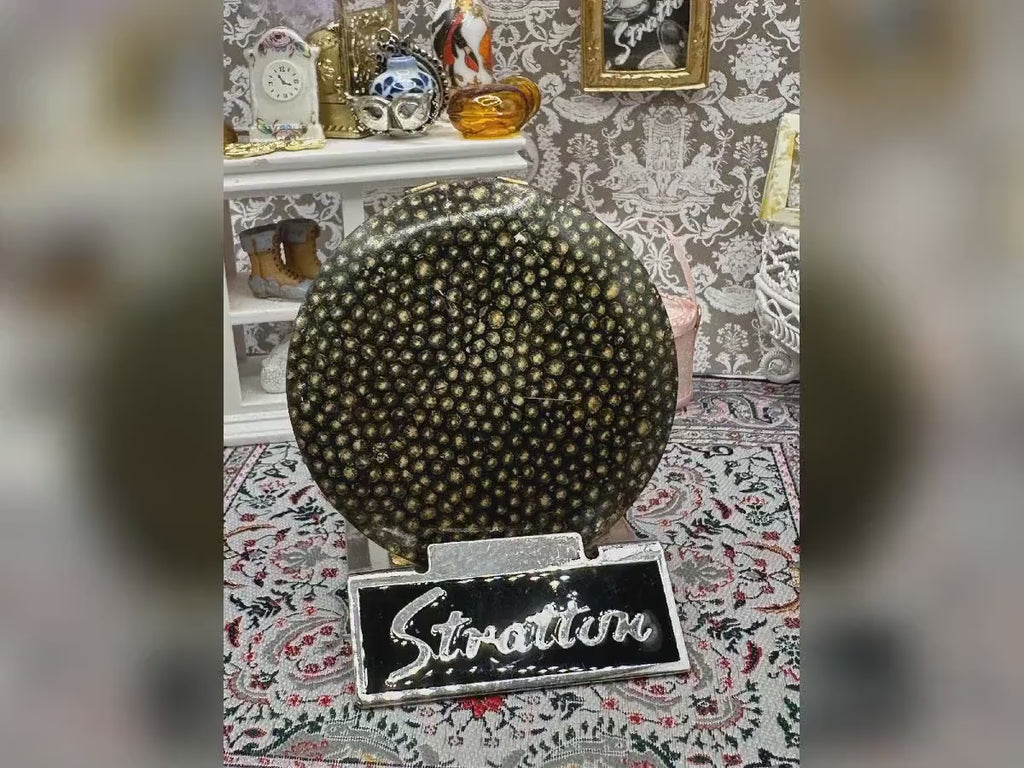 Rare 1930s Stratton Faux Shagreen Powder Compact – Collectable Vanity, Made in England
