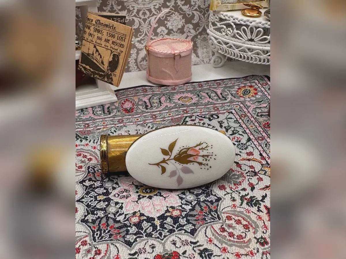 Vintage Kigu Lipview Compact Mirror: Gold Tone, Pink Floral Ceramic, England