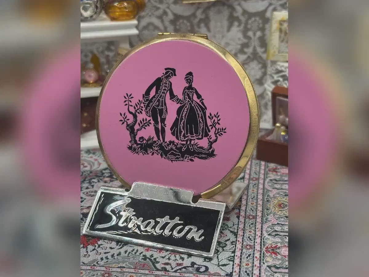 Vintage Stratton Powder Compact – Pink Silhouette, 7.5cm, Made in England
