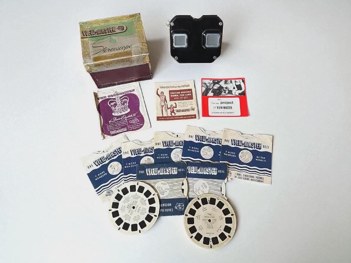 Vintage Bakelite View-Master Set: 1939 Stereoscopic Toy with Original Box & Discs
